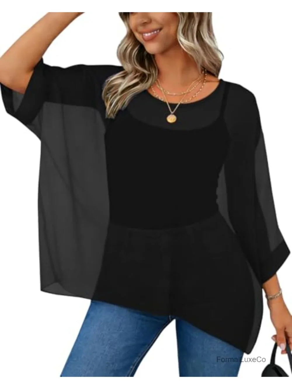 Womens Chiffon Poncho Tops Batwing Sleeve Beach Cover Up Loose Fit Summer